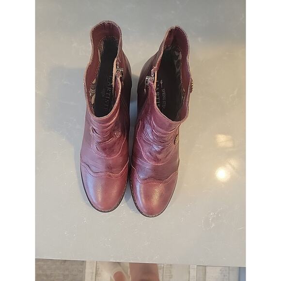 NEW LArtiste Estretta Spring Step Red Leather Boot Wedge Shoe Womens Sz 37/7.5 - Picture 4 of 10